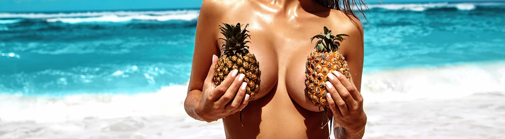 topless waitress wearing pineapples