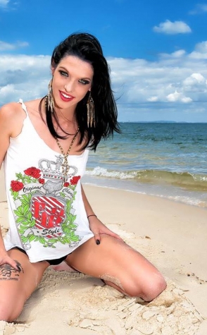 Sexy Brisbane topless waitress on beach